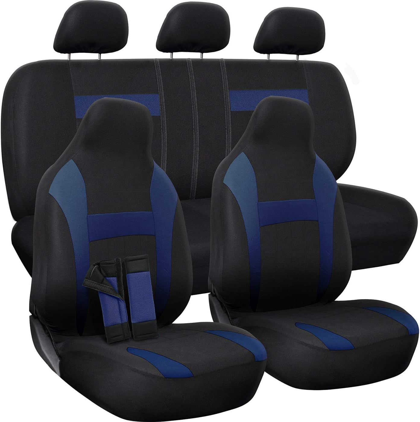 PU Leather Solid Beige Car Seat Cover, 10 pc Full Set Pack of 2 F42339