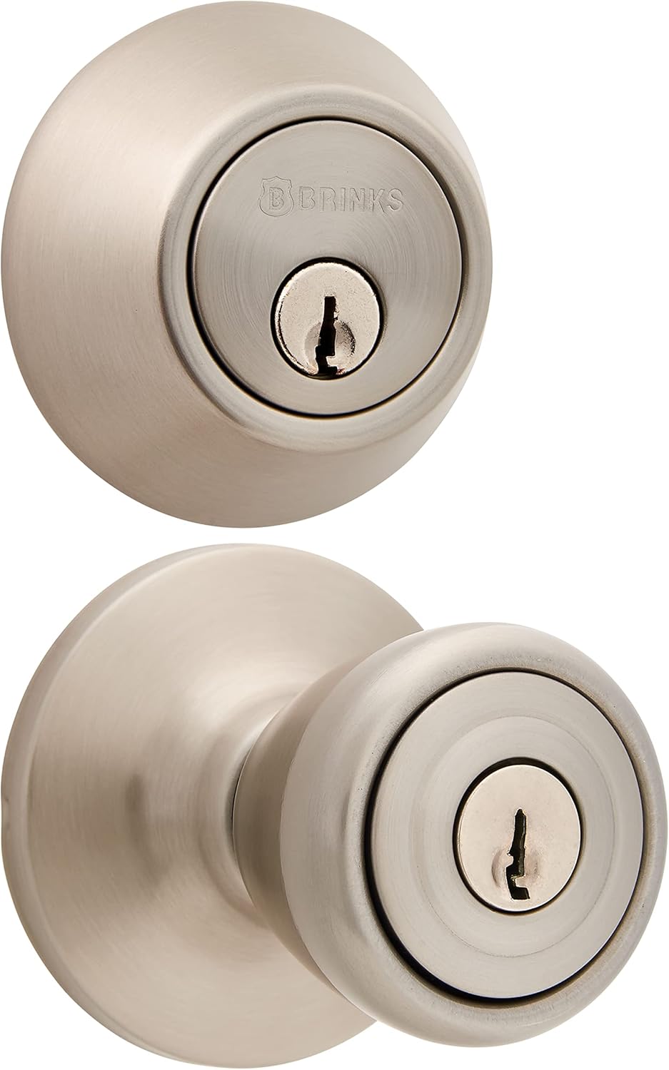Satin Nickel Keyed Entry Door Knob and Deadbolt Set, Pack of 2 Q957