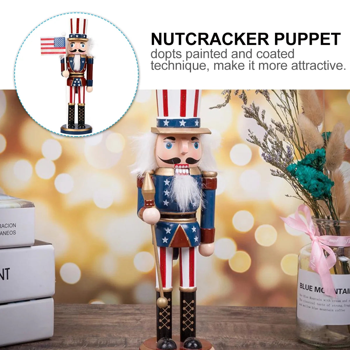 Patriotic Wooden Nutcracker Soldier Decoration Doll E1291