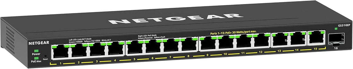 16-Port PoE Gigabit Ethernet Plus Switch with 15 x PoE+ @ 231W, 1 x 1G SFP Port V353