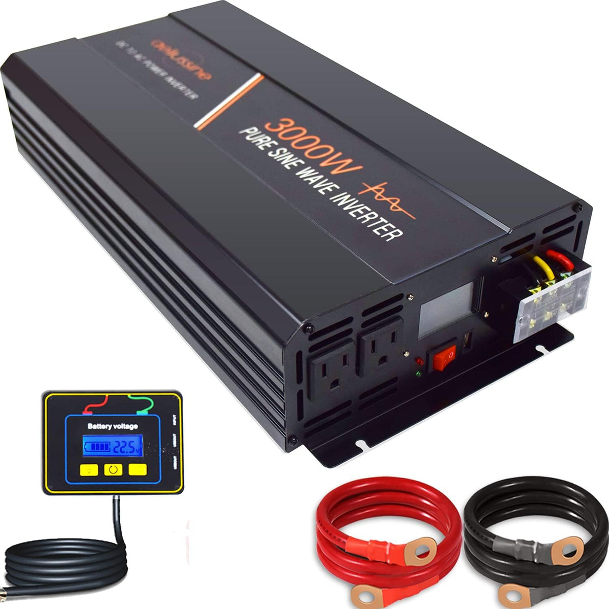 3000 Watt Pure Sine Wave Power Inverter 24 Volt DC to AC 110V 120V with LCD Display Remote Switch A5295