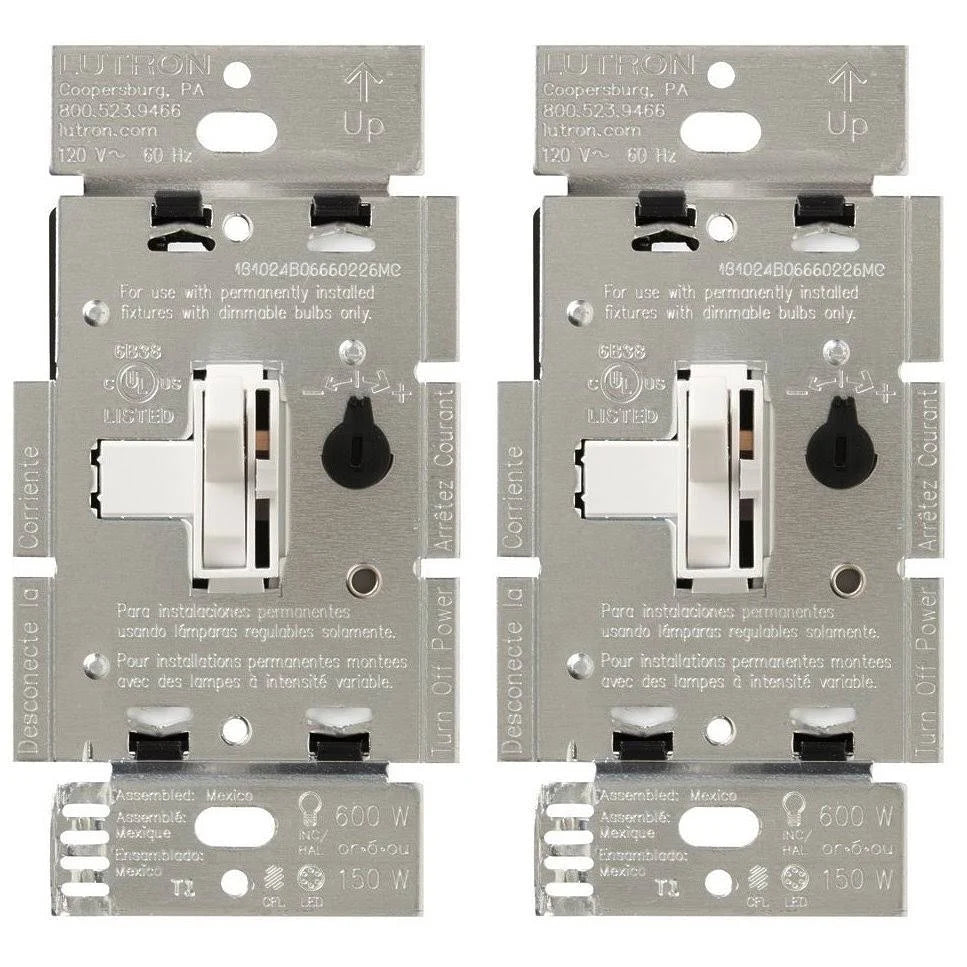 Dimmer Switch for Dimmable LED, Halogen and Incandescent Bulbs, Single-Pole or 3-Way (2-Pack) B268644