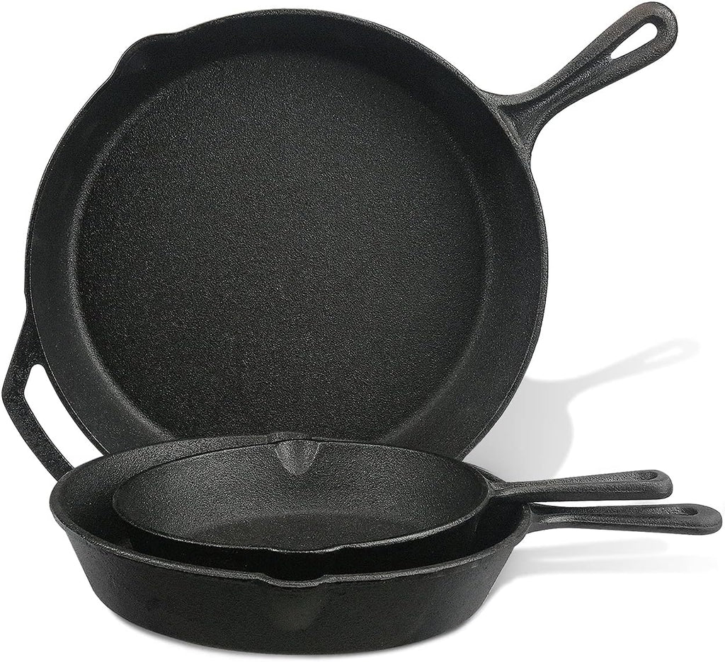 Cast Iron Skillet 3-Pack Set (8, 10, 12) Pre-Seasoned Cookware V686675