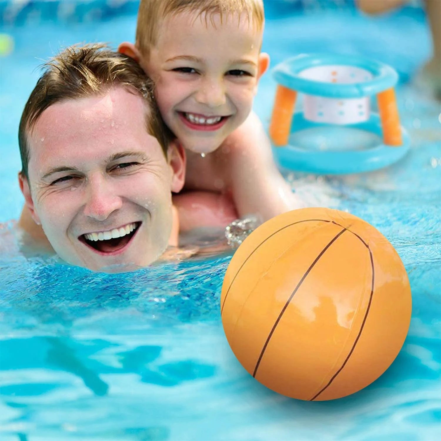 Light Blue Inflatable Pool Volleyball Set with Basketball Hoops C41112
