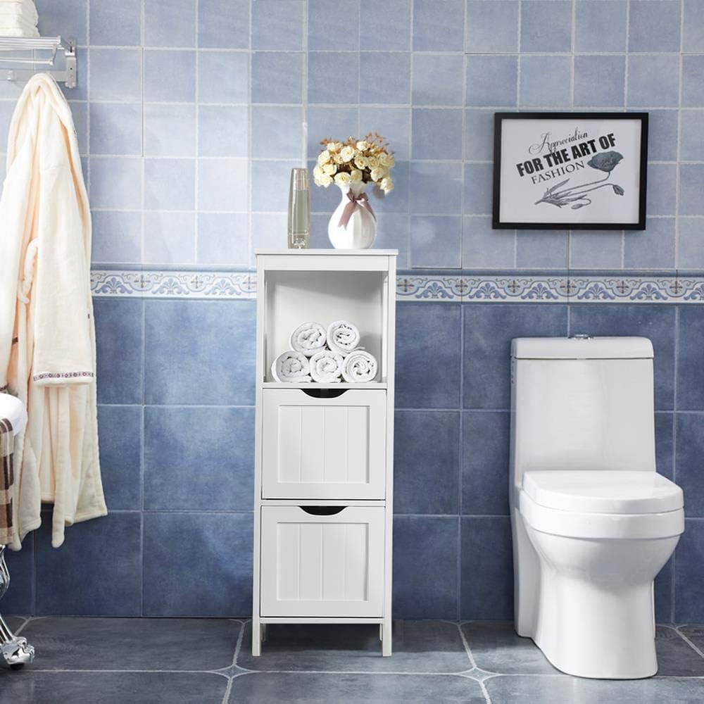 White 2 Drawer Wood Floor Cabinet Q90843