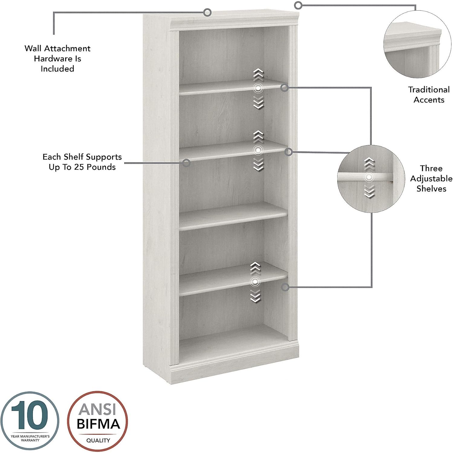 Linen White Oak 5 Shelf Bookcase Q968133