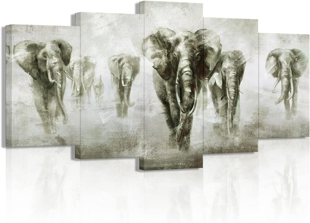 5 Panel Black and White Grey Elephant Canvas Wall Art G109420