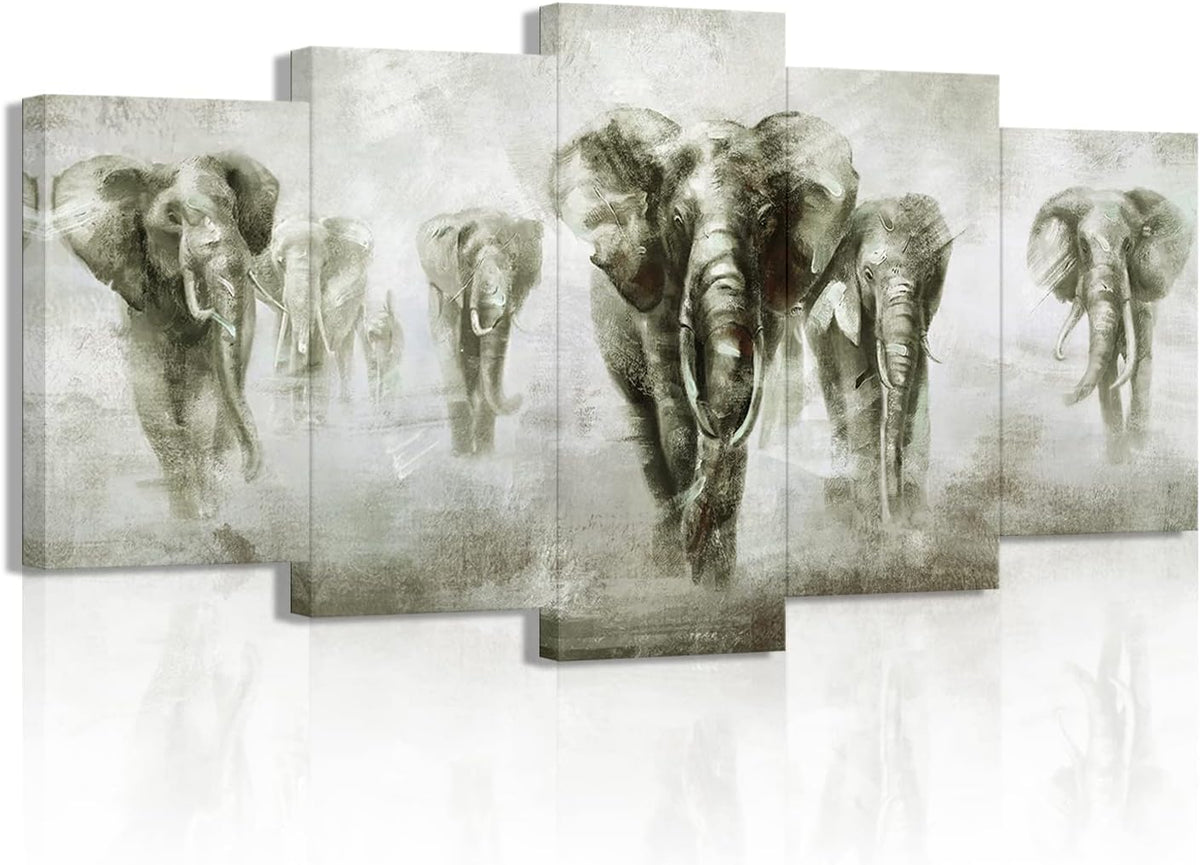 5 Panel Black and White Grey Elephant Canvas Wall Art G109420