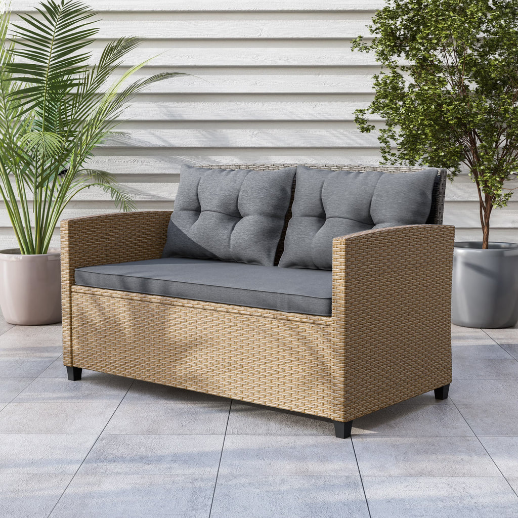Compact Wicker Pillow Back Outdoor Loveseat J2310