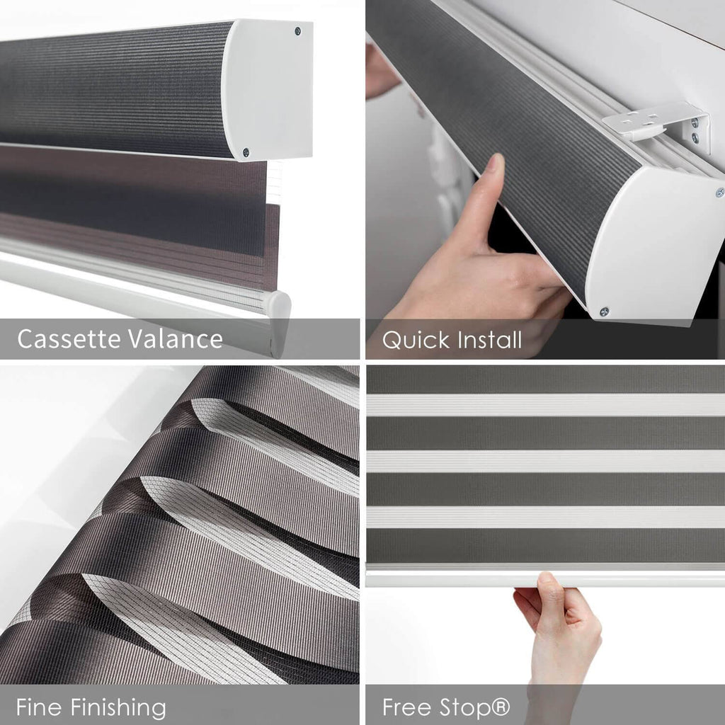 Cordless Zebra Roller Shade with Cassette Valance, 33 inch x 72 inch, Iron Gray P80057