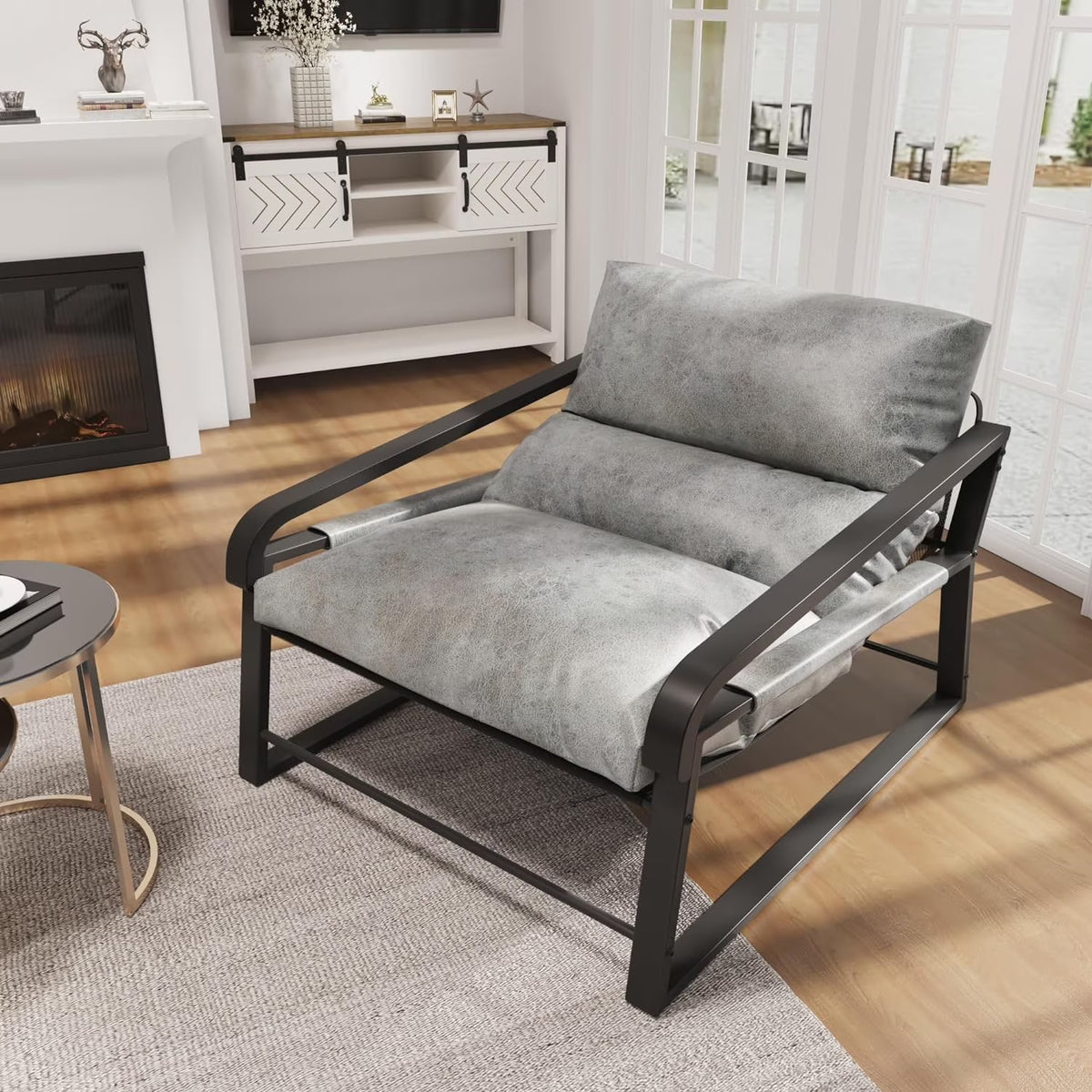Gray Upholstered Accent Arm Chair with Metal Frame Q820527