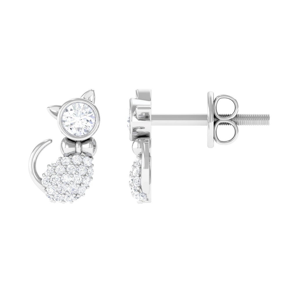 18K White Gold Diamond Cat Stud Earrings X6605