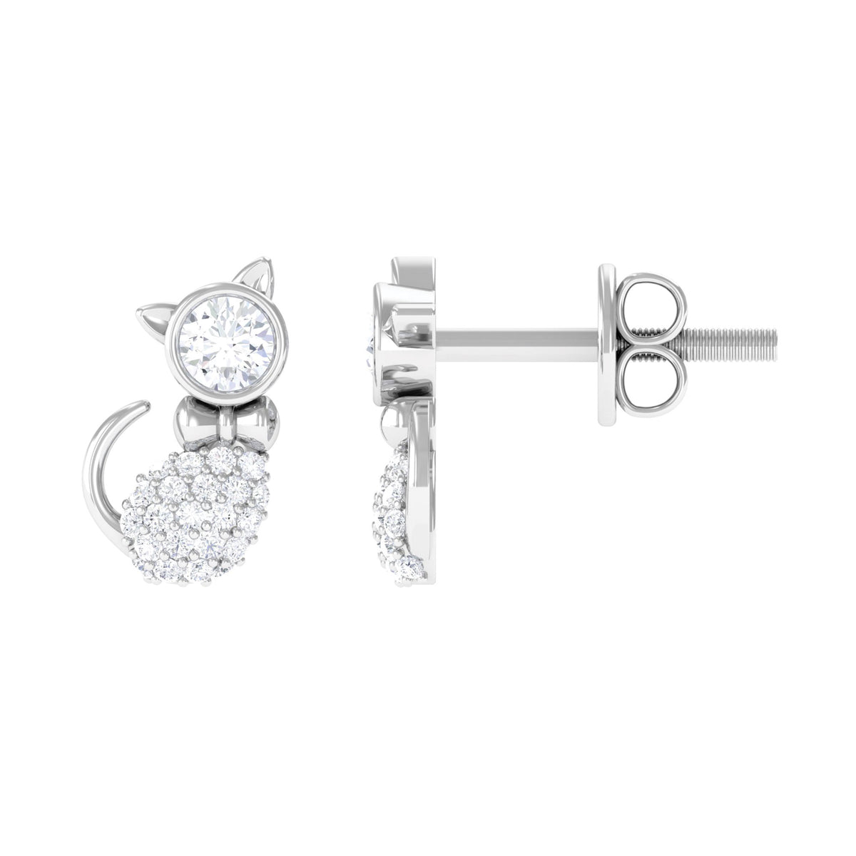 18K White Gold Diamond Cat Stud Earrings X6605