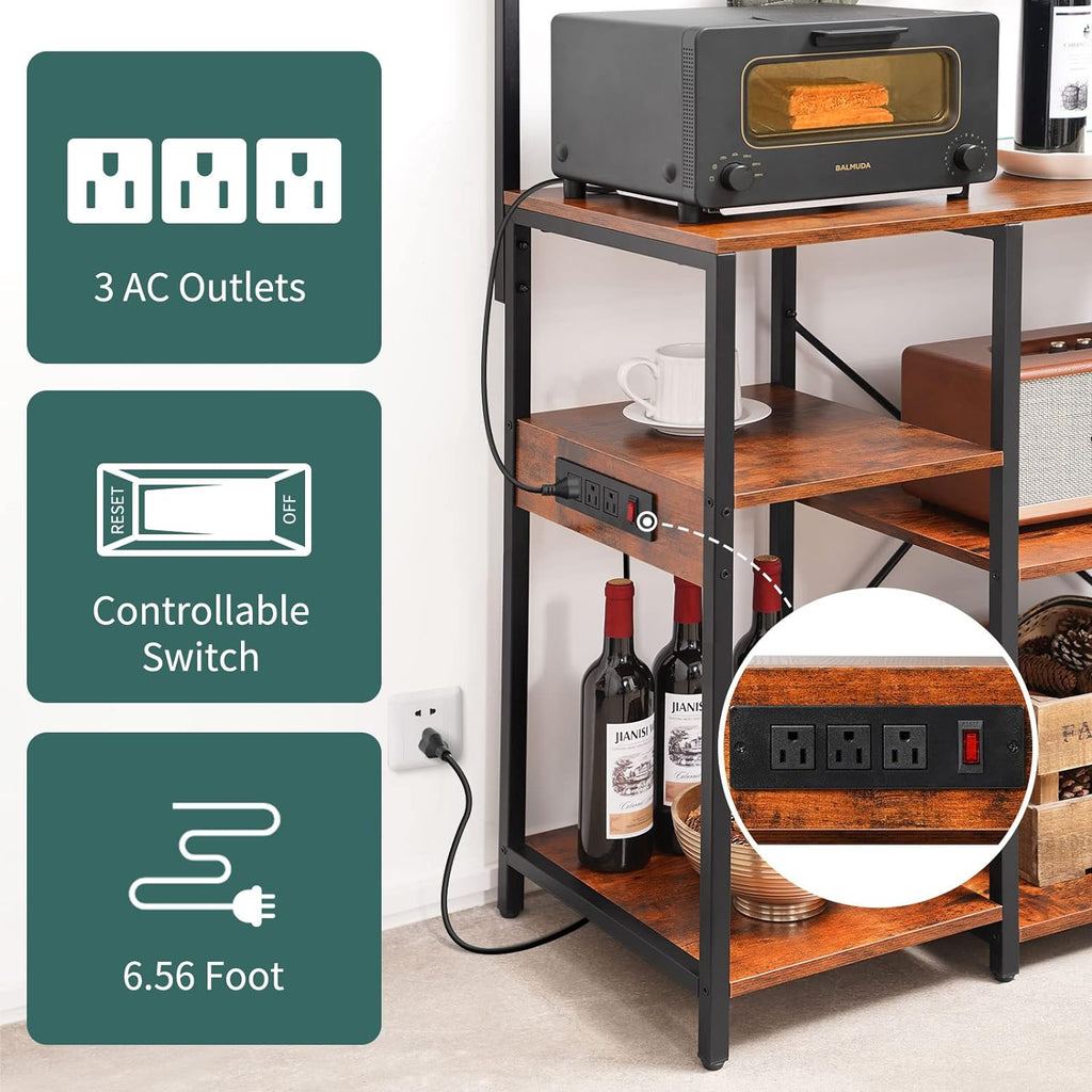 Industrial Bakers Rack with Power Outlet, 10 Hooks Y5214