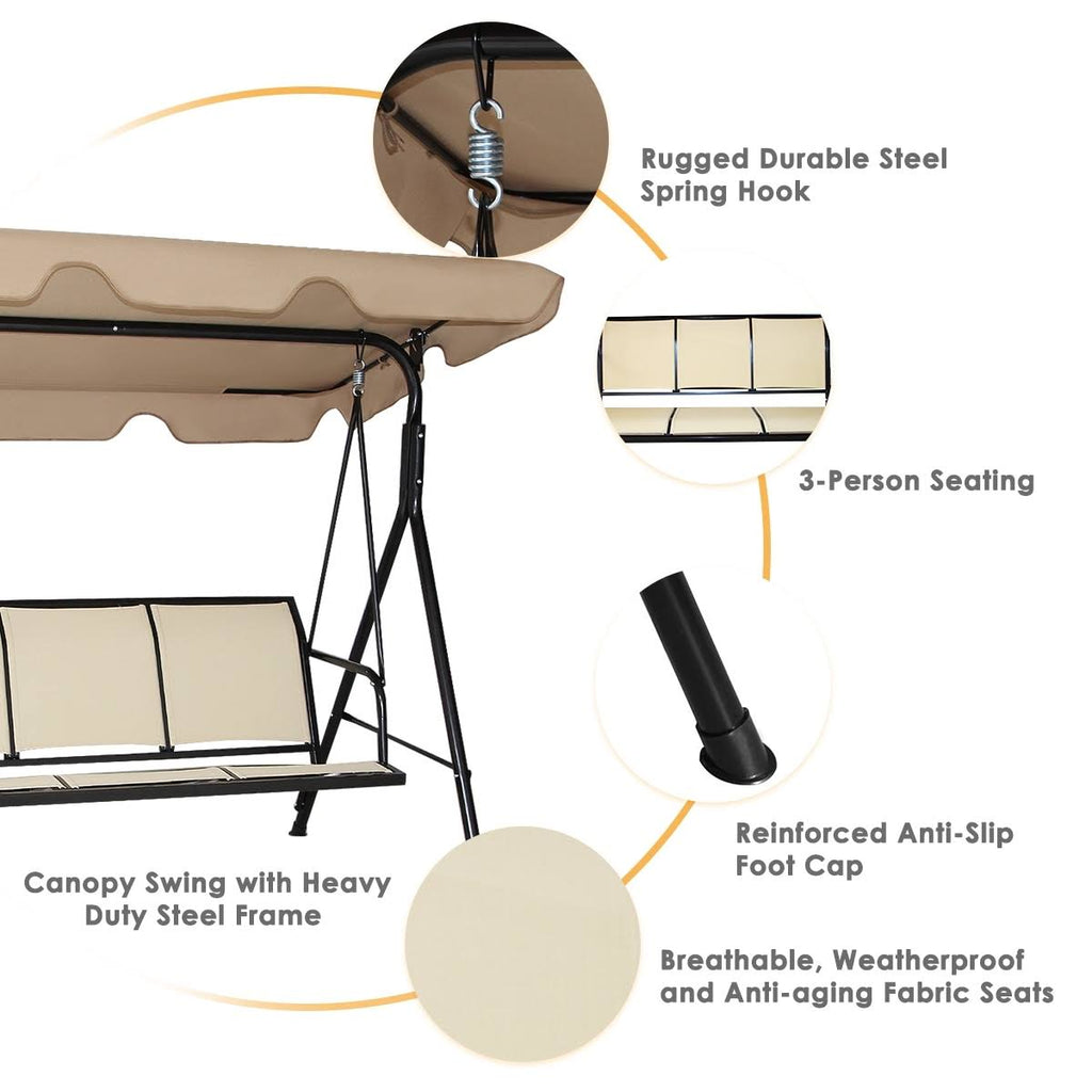 Black/Brown Outdoor Patio Swing Canopy Bench Chair Q531