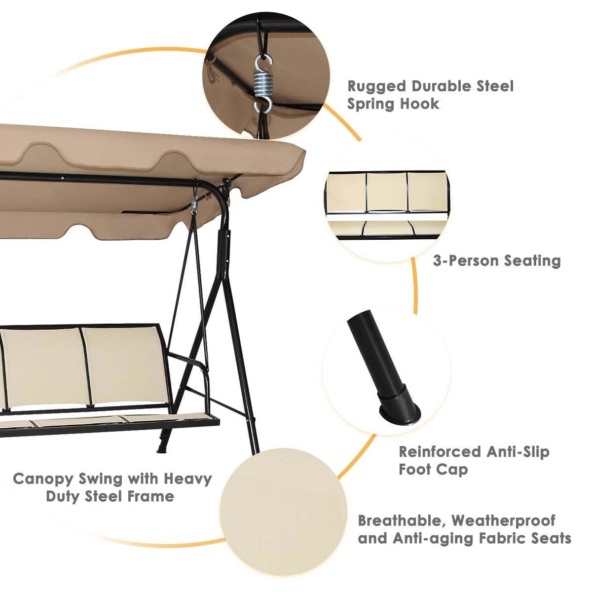 Black/Brown Outdoor Patio Swing Canopy Bench Chair Q531