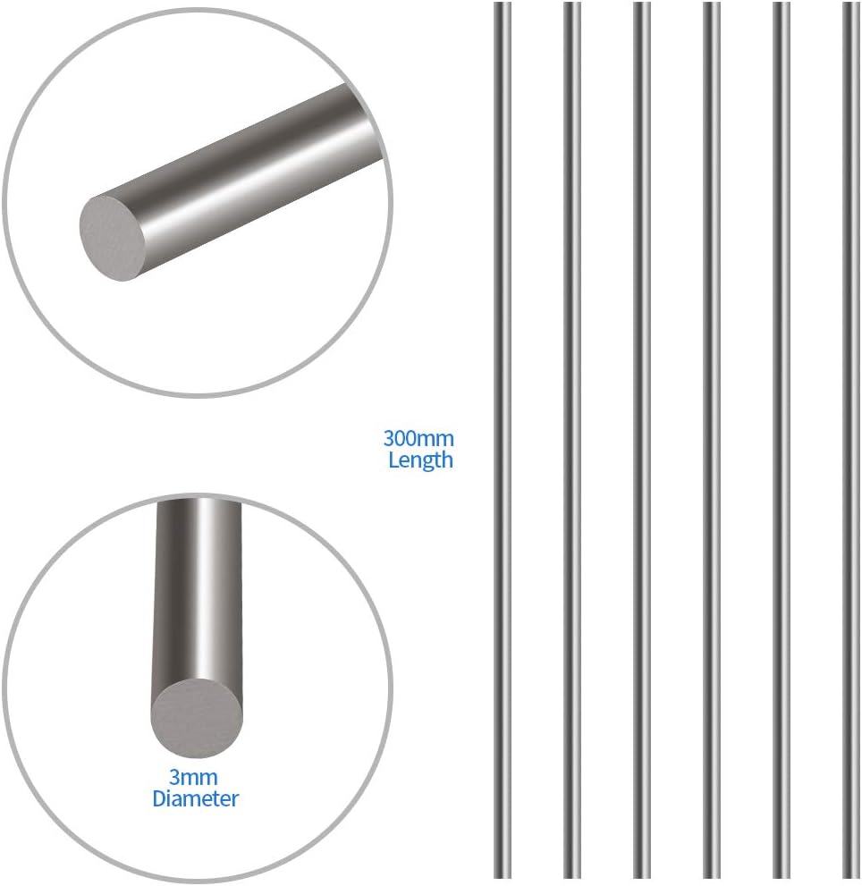6Pcs 3mm x 300mm Stainless Steel Solid Round Rod Lathe Bar Stock F3008