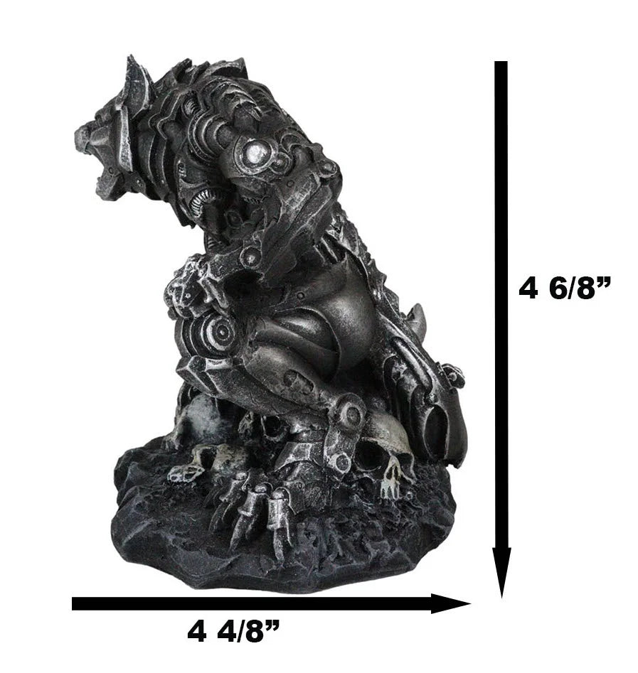 Steampunk Robotic Werewolf Crushing Skull Statue Figurine U179