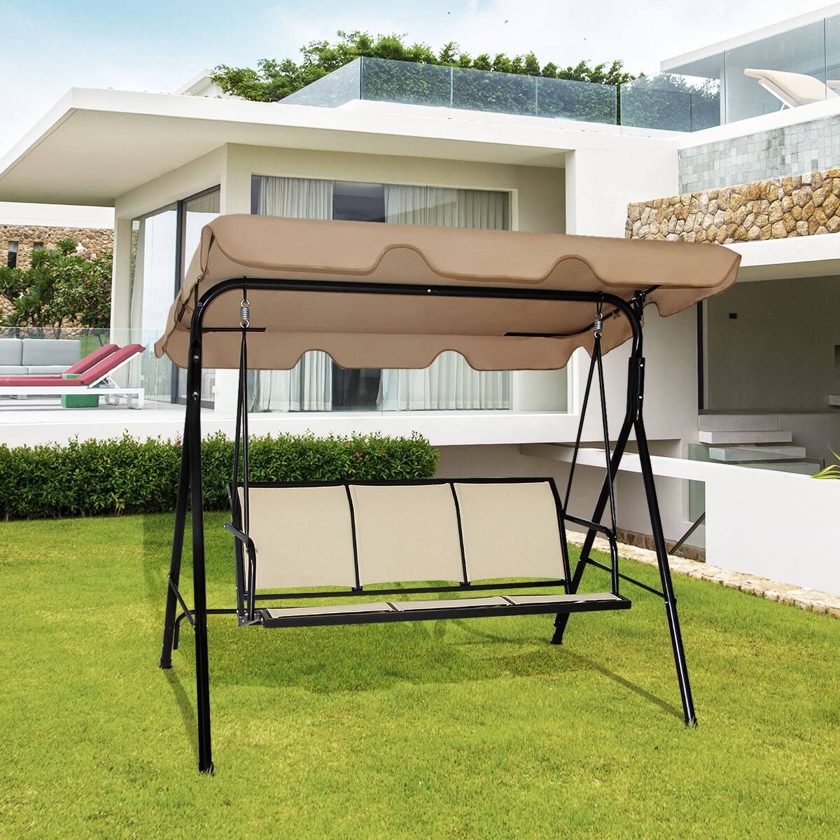 Black/Brown Outdoor Patio Swing Canopy Bench Chair Q531