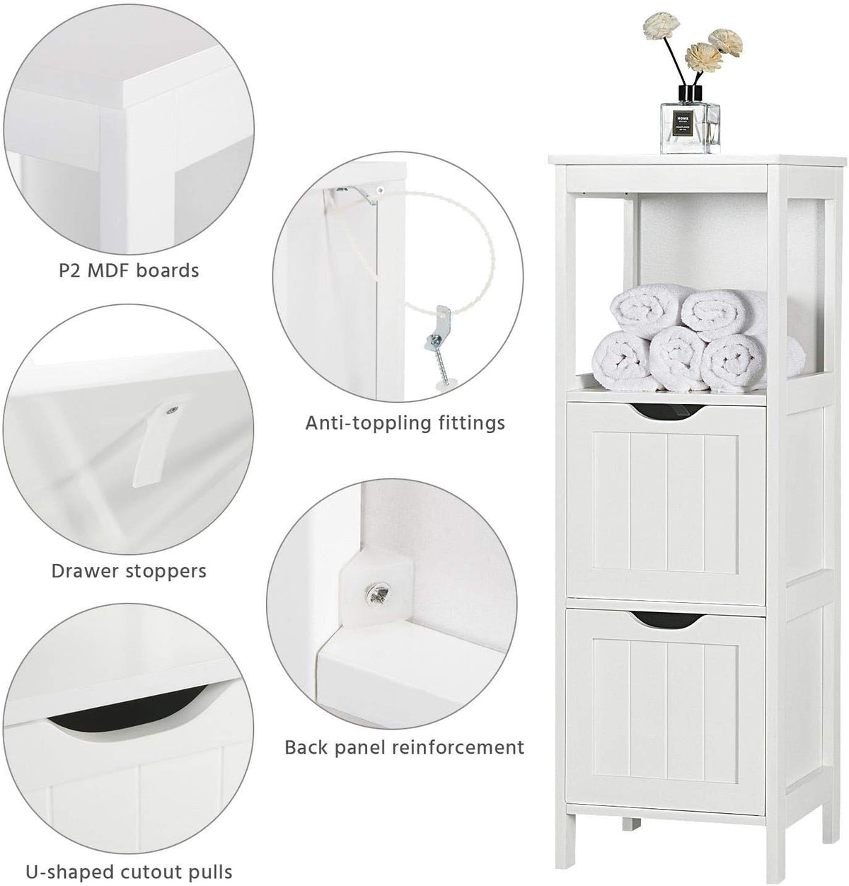 White 2 Drawer Wood Floor Cabinet Q90843