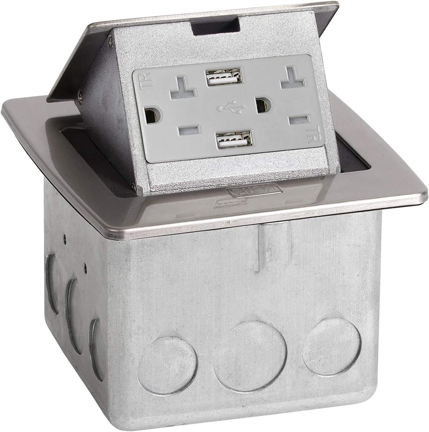 Pop Up Countertop Box with 15A Power and 2 USB Receptacle, Stainless Steel T72671