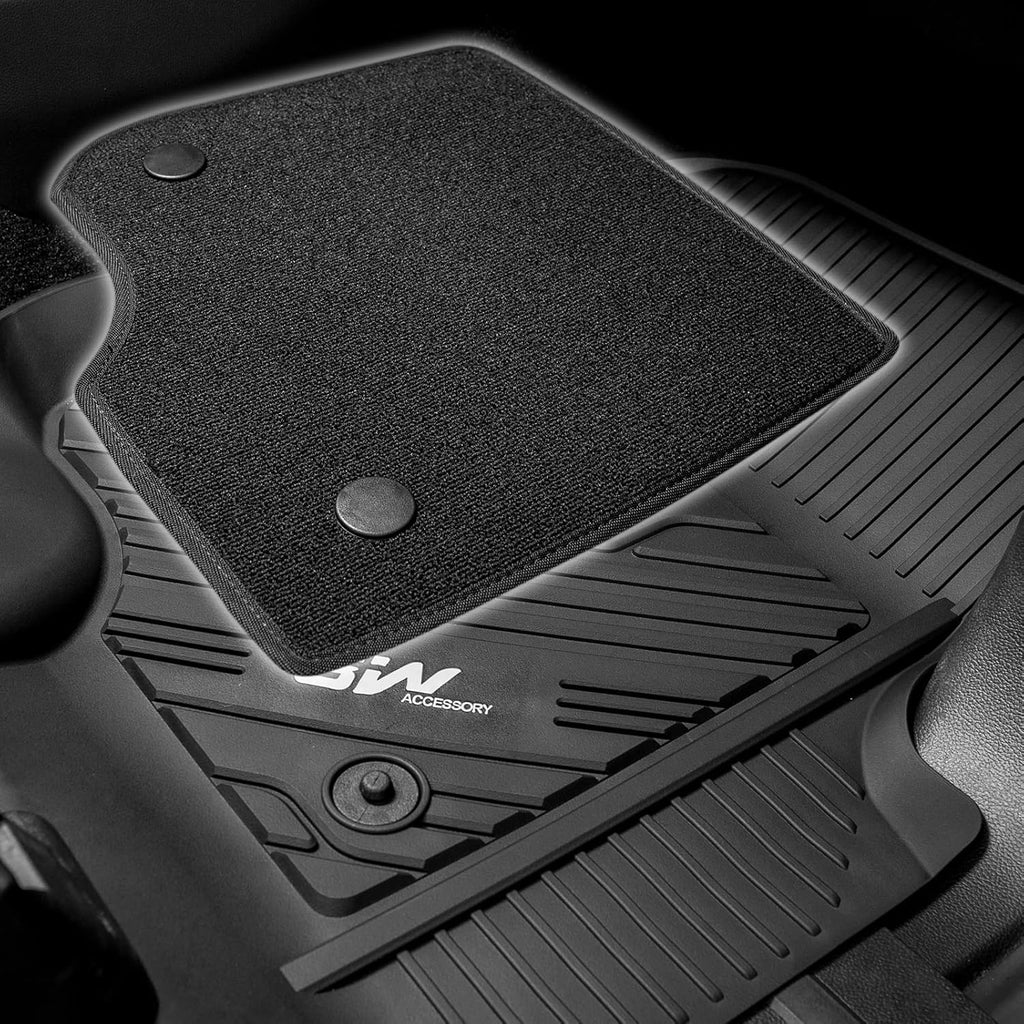 Black TPE All Weather Custom Fit Floor Mats for Ford F150 SuperCrew Cab 2015-2022 1st and 2nd Row Full Set B75640