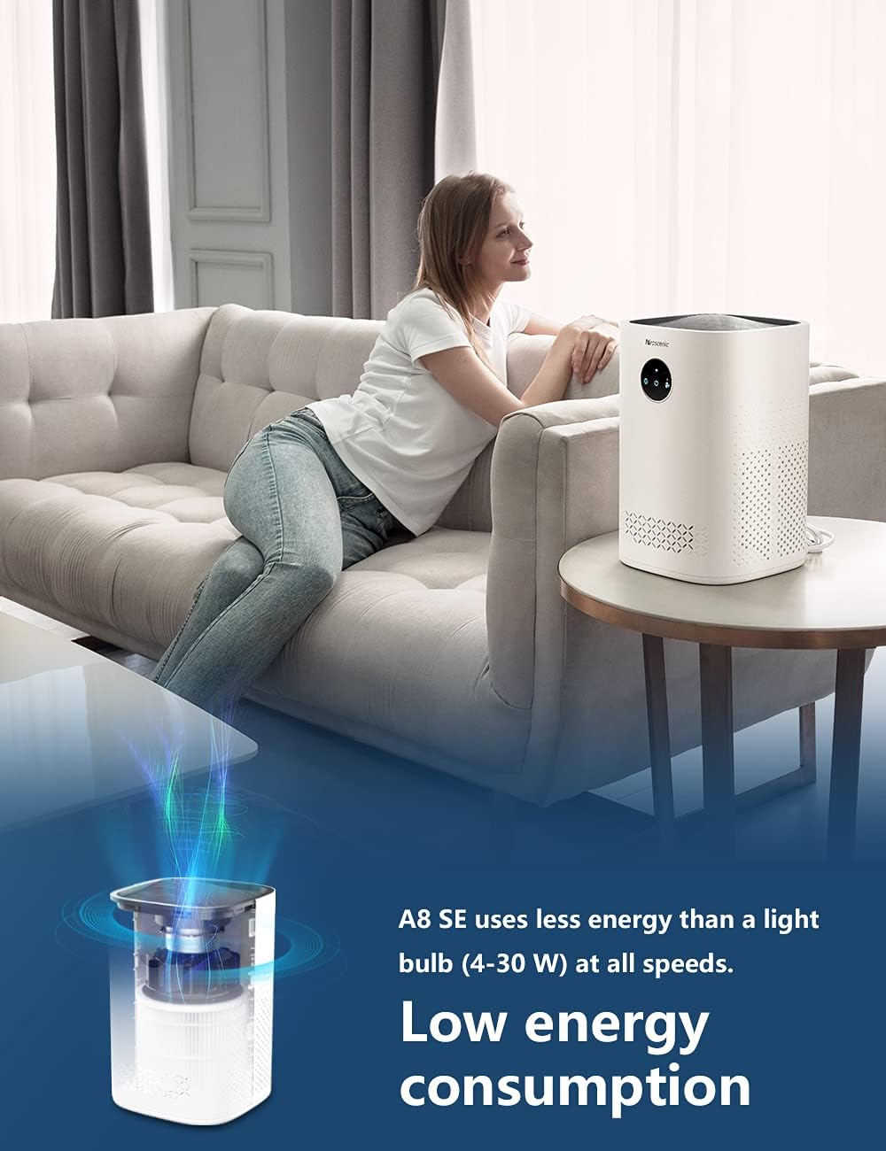 A8 SE Air Purifier, H13 True HEPA Filter, CADR 200 m³/h, App Control, 28 dB O305969