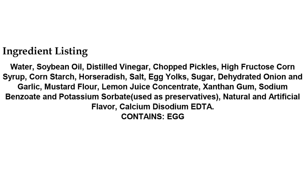 Tartar Sauce, 9.5 oz, 9 Count R672