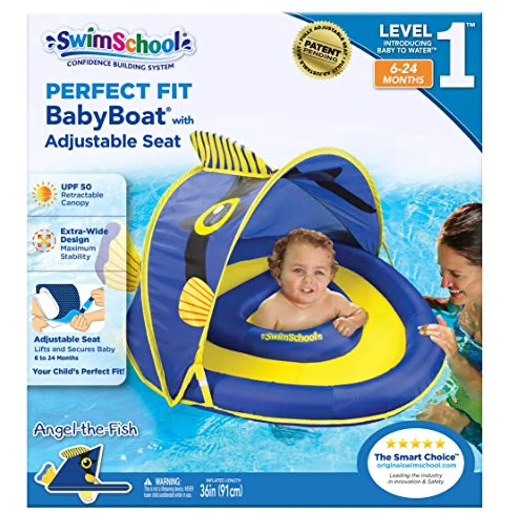 Blue/Yellow Baby Pool Float with Canopy and Safety Seat F442