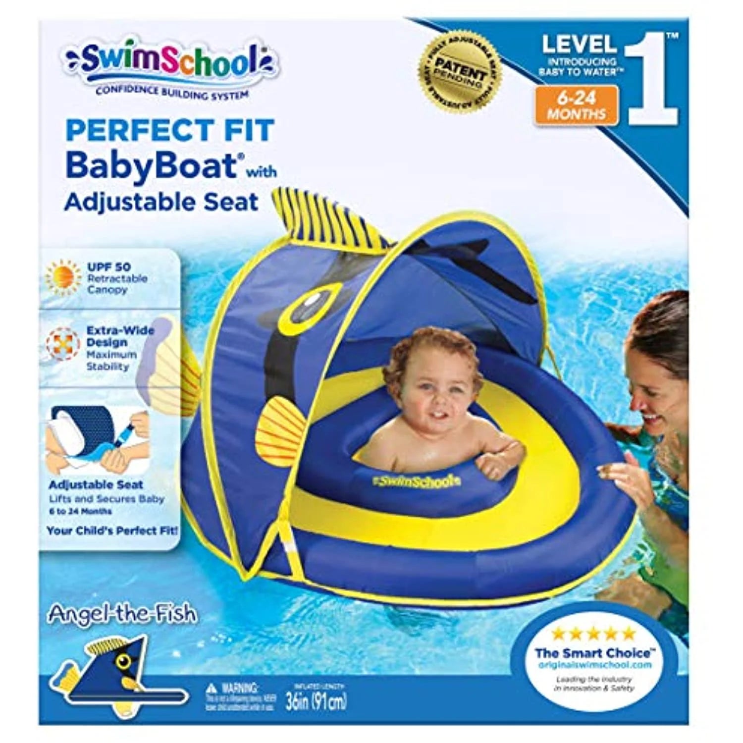 Blue/Yellow Baby Pool Float with Canopy and Safety Seat F442