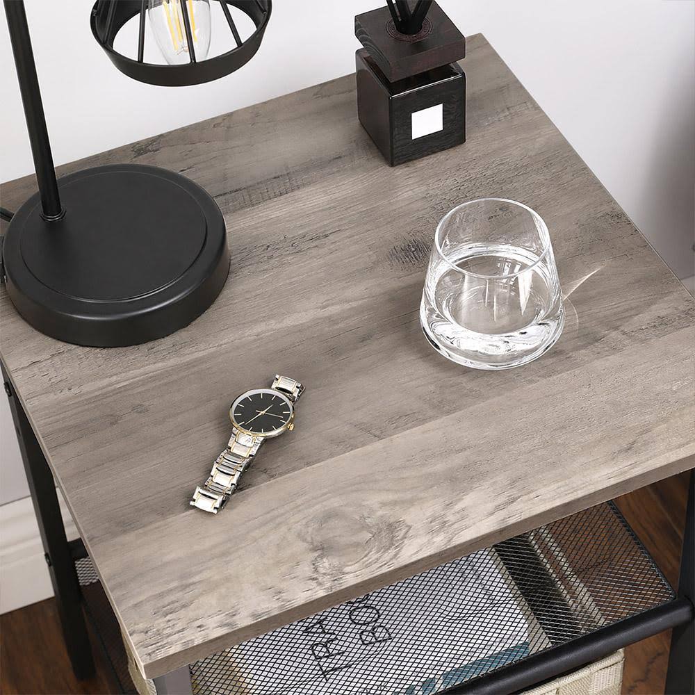 Set of 2 Greige Side Tables with Adjustable Shelves E718005