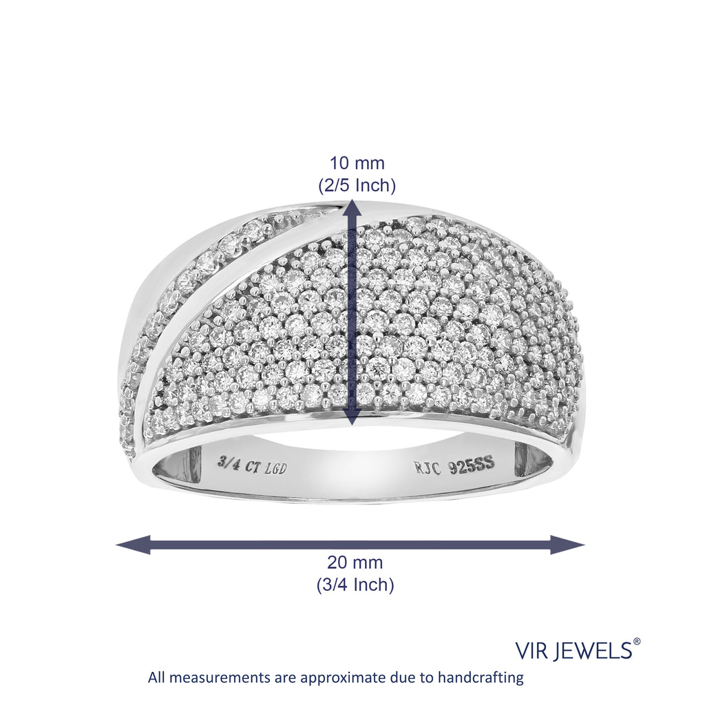 3/4 CTTW Lab Grown Diamond Wedding Band .925 Sterling Silver Prong Size 7 B546