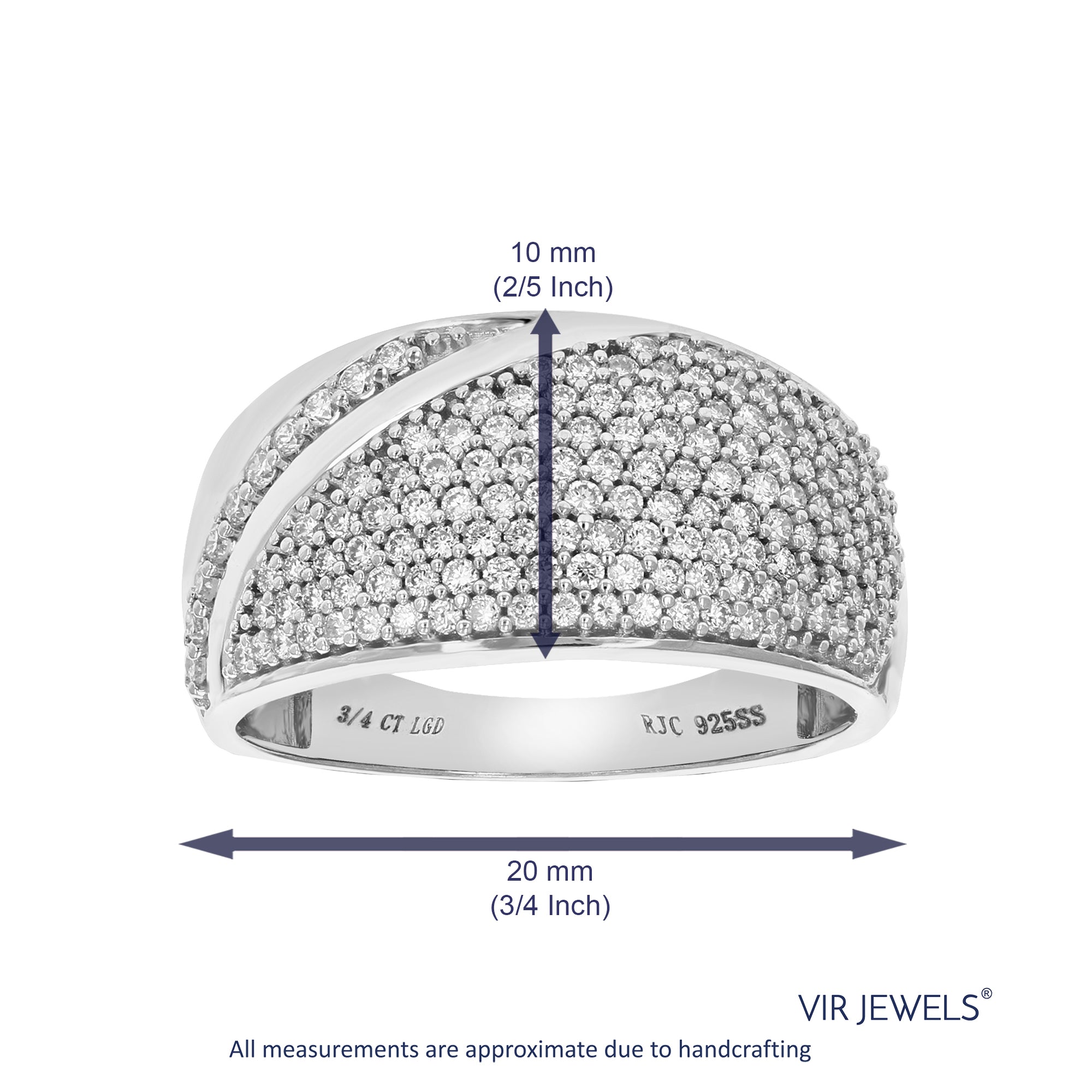 3/4 CTTW Lab Grown Diamond Wedding Band .925 Sterling Silver Prong Size 7 B546