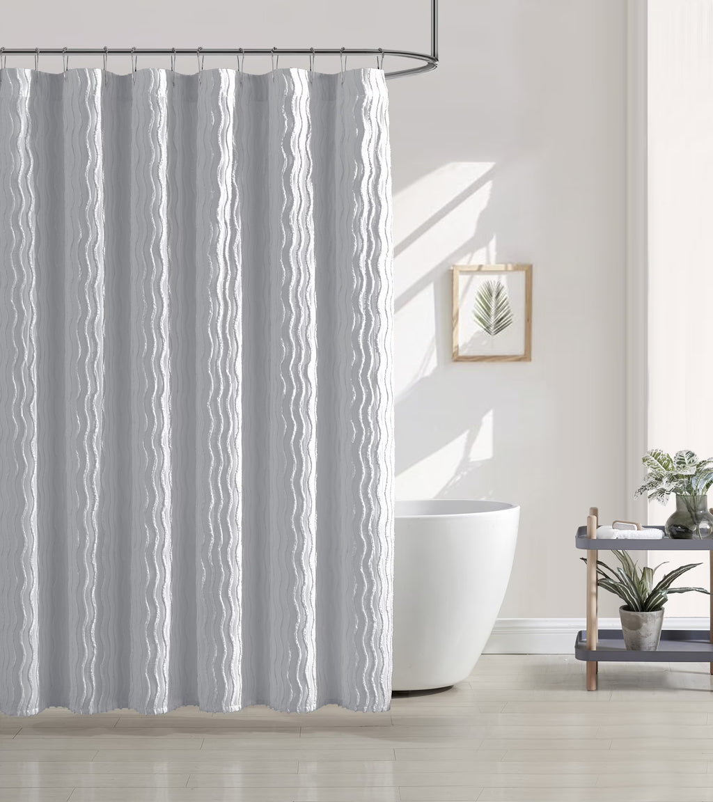 Solid Textured Shower Curtain H51619