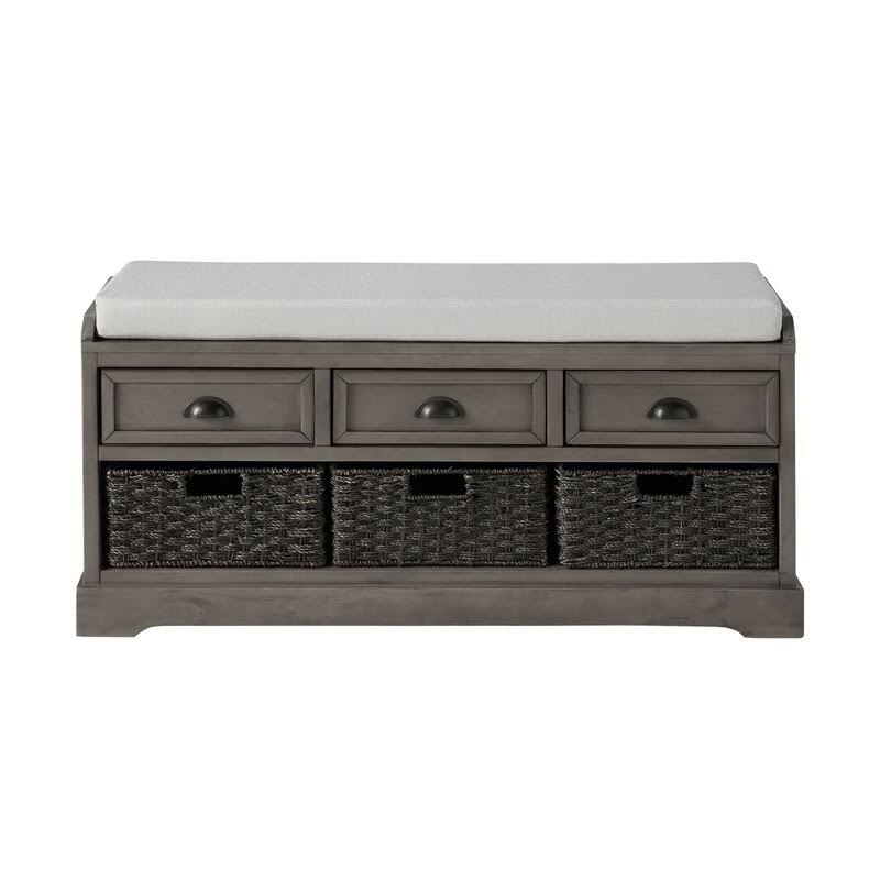 White Wood Storage Bench with 3 Drawers and 3 Baskets T590985