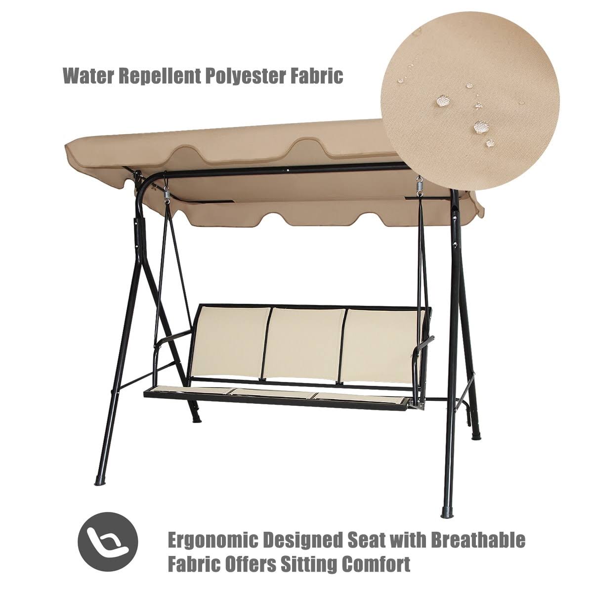 Black/Brown Outdoor Patio Swing Canopy Bench Chair Q531