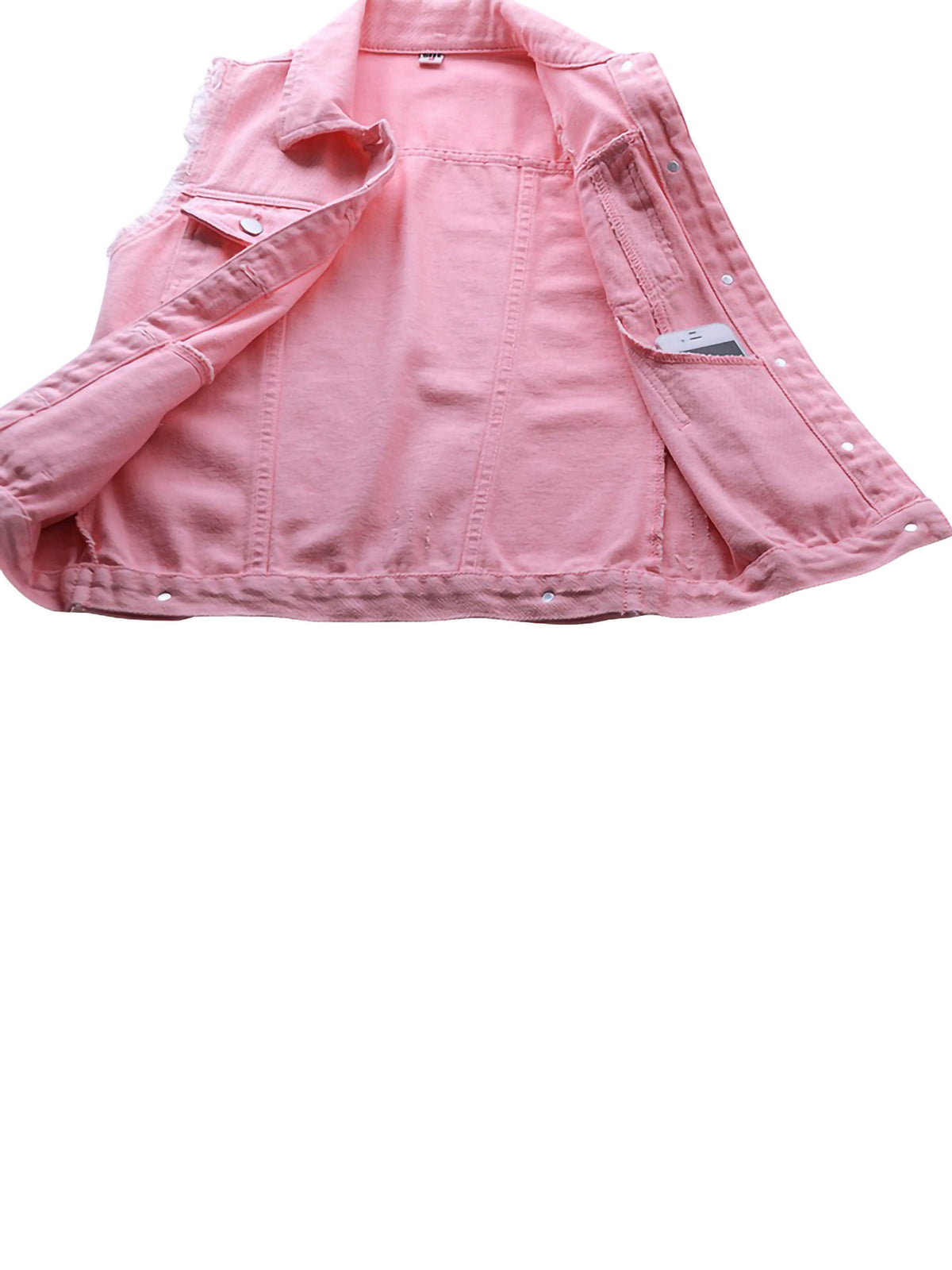 Plus Size Crop Distressed Jean Vest Jackets With Pockets V917714