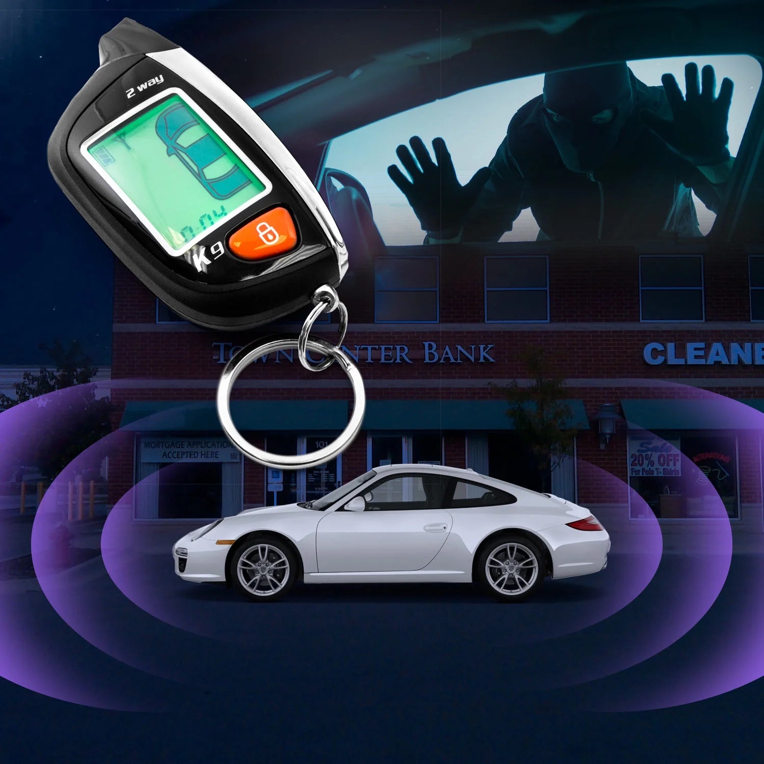 2-Way Car Alarm Security Alarm with LCD Status Display and Remote Engine Start Y8599