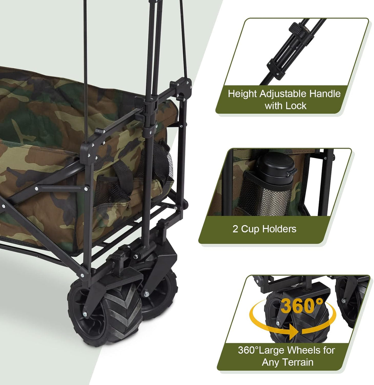Camouflage Folding Utility Wagon Cart with Removable Canopy I920