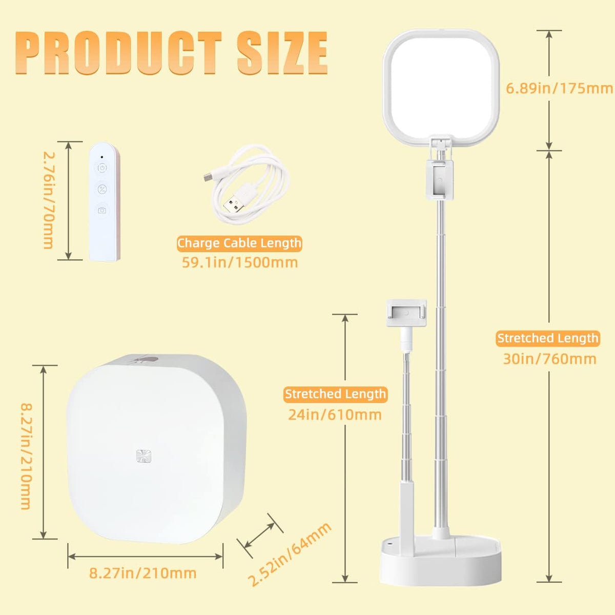 Extendable Selfie Light Stand, Adjustable Phone Selfie Stand, Overhead 360° Rotation Two Phone Holders, Rechargeable Wireless Phone Mount with LED Light, Pack of 2 S9952