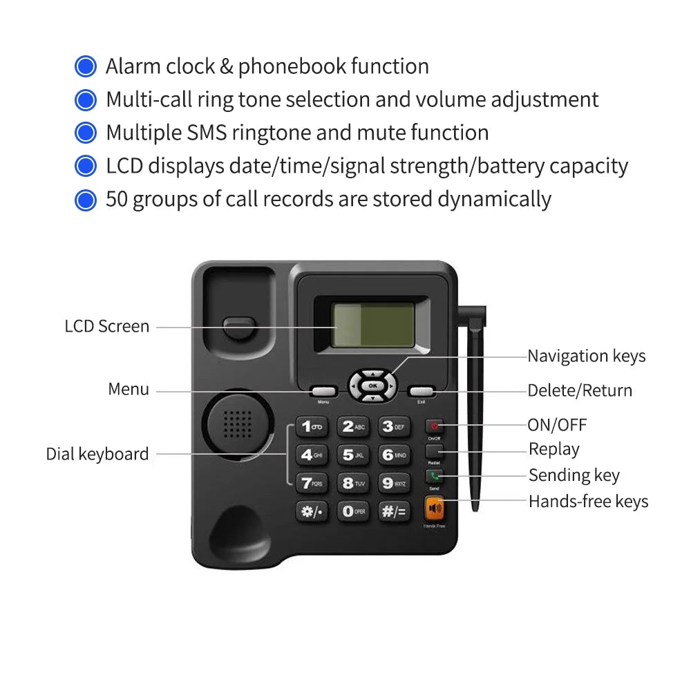 Cordless Phone Desktop Telephone Set with Dual SIM Cards F94812
