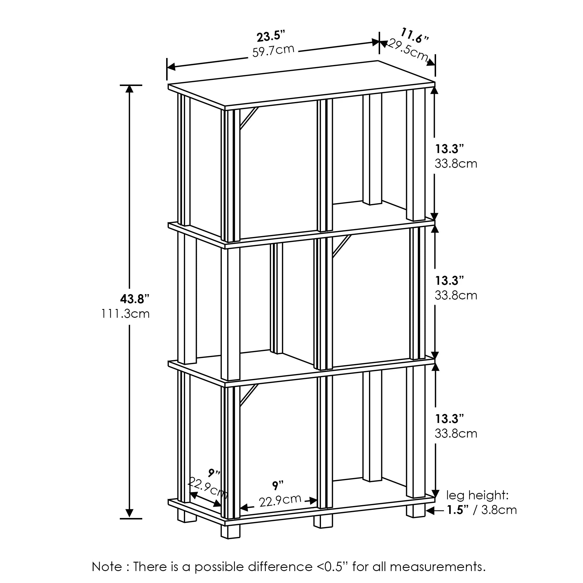 Black Oak 4-Tier Storage Shelf with 3 Doors B894112