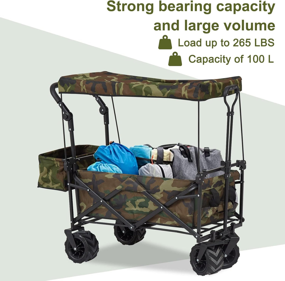 Camouflage Folding Utility Wagon Cart with Removable Canopy I920