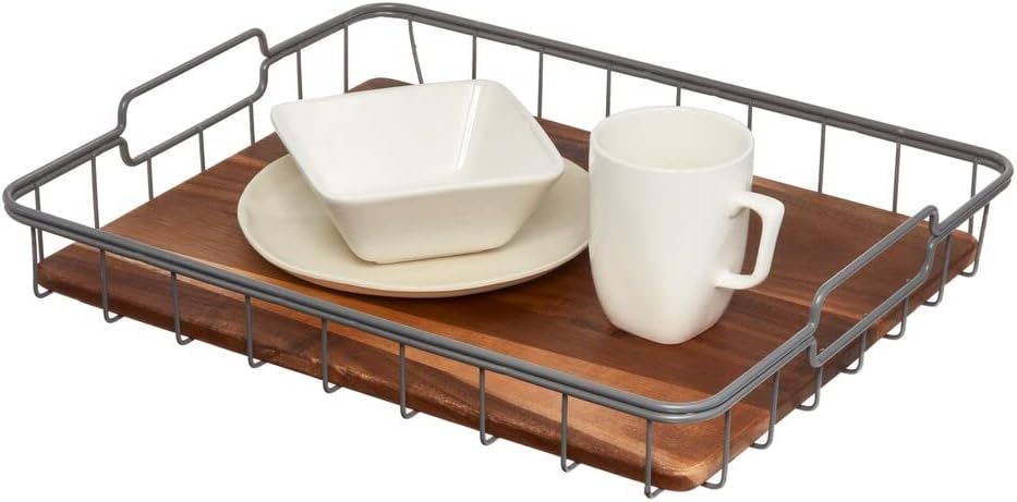 Acacia Wood and Wire Serving Tray, 14.5 x 7.5 x 3.2 R454