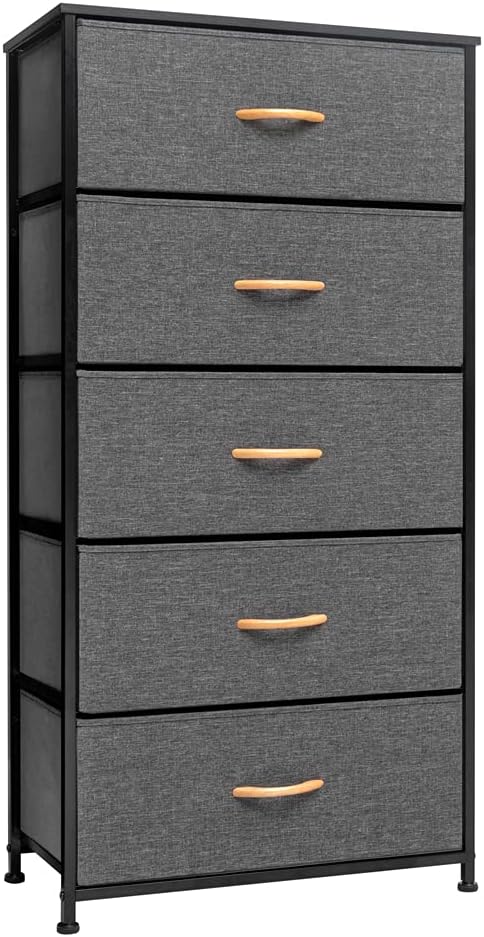 5 Drawers Gray Fabric Dresser with Steel Frame K212