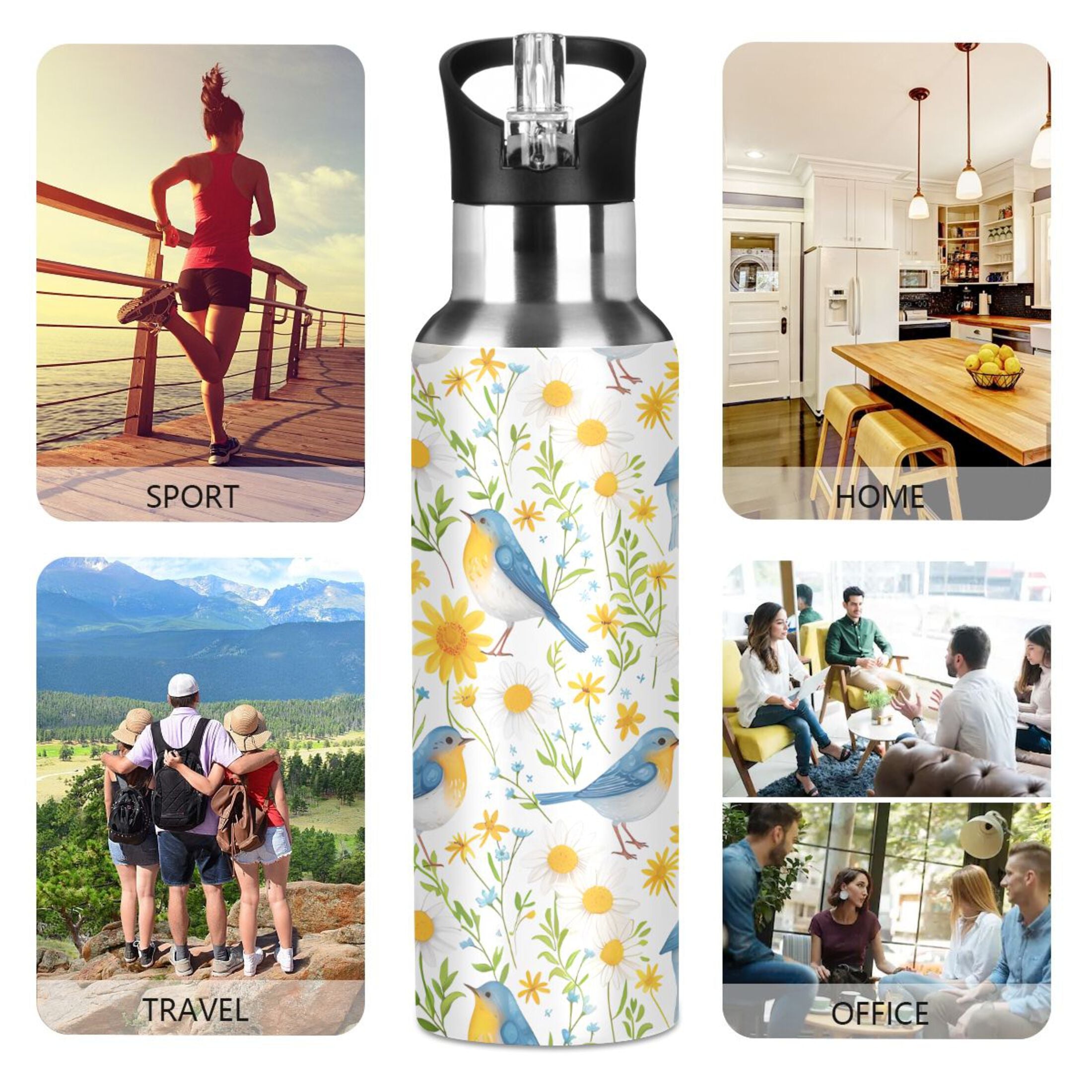 20 oz Insulated Stainless Steel Water Bottle with Straw Lid R518