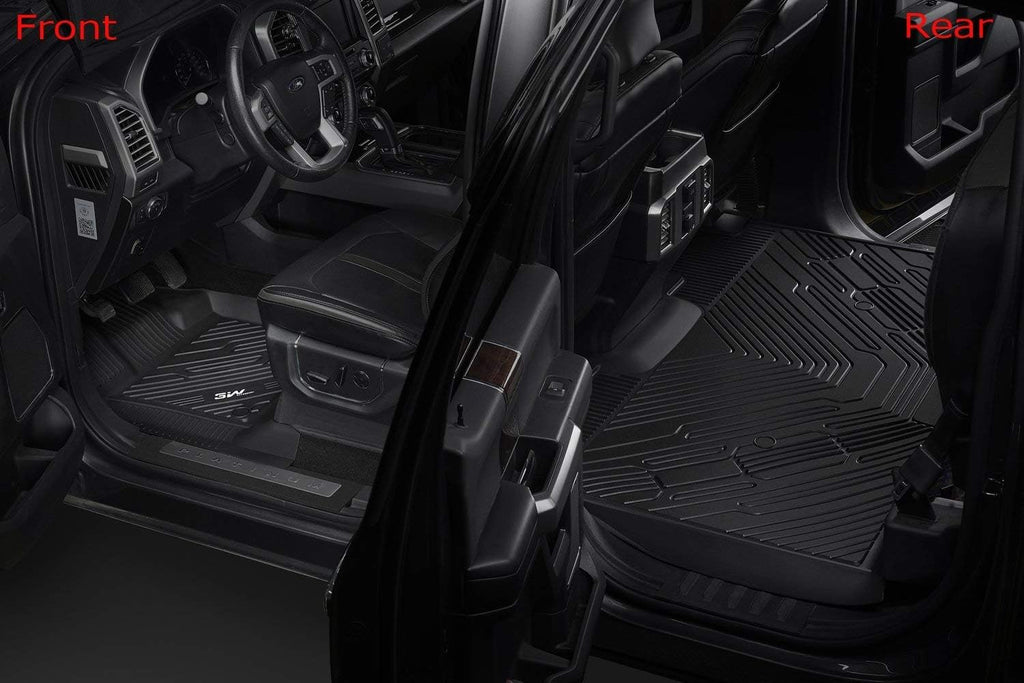 Black TPE All Weather Custom Fit Floor Mats for Ford F150 SuperCrew Cab 2015-2022 1st and 2nd Row Full Set B75640