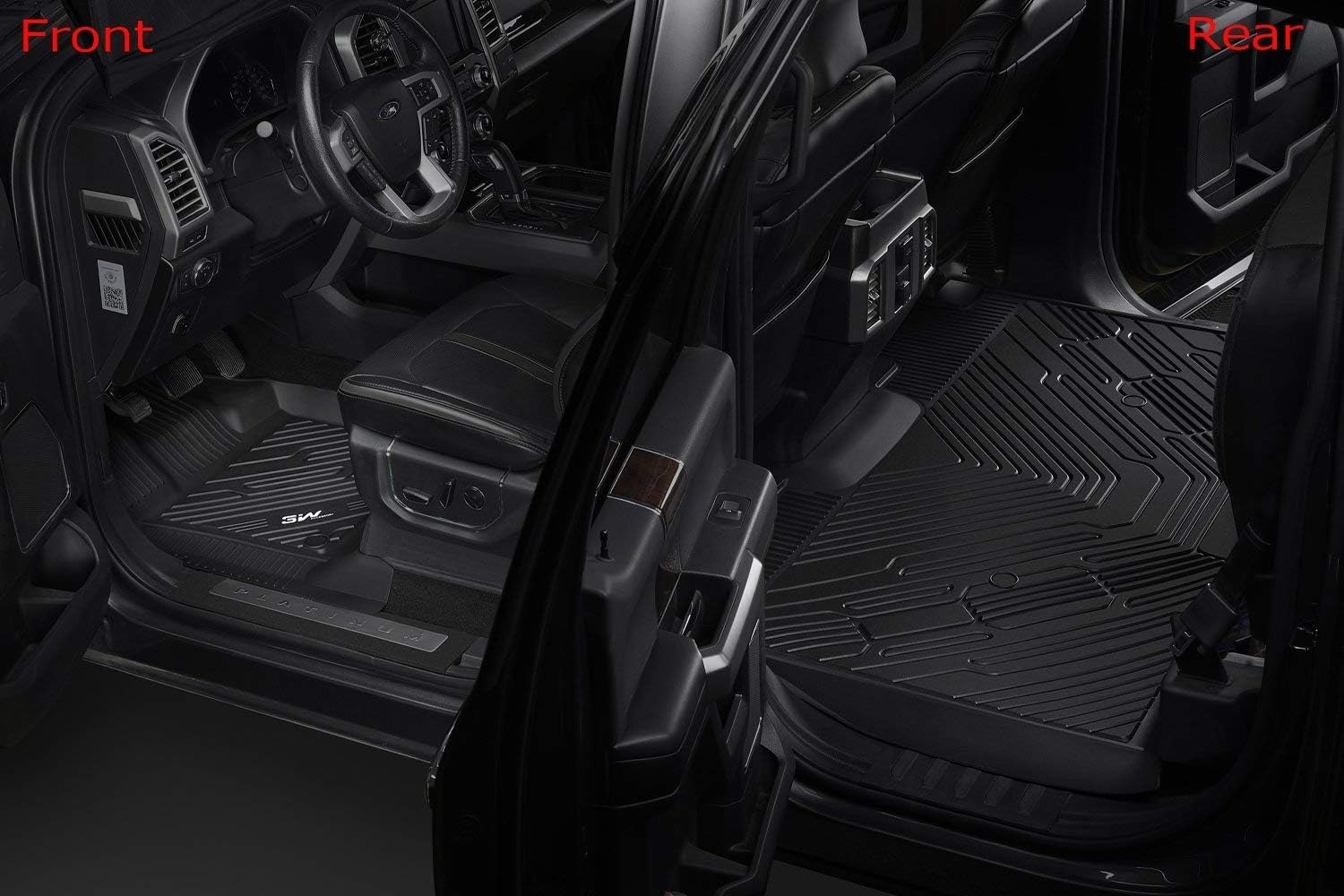 Black TPE All Weather Custom Fit Floor Mats for Ford F150 SuperCrew Cab 2015-2022 1st and 2nd Row Full Set B75640