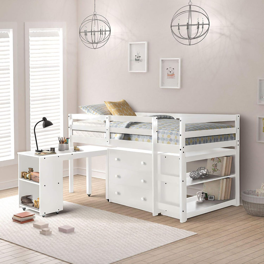 Espresso Pine Wood Twin Loft Bed with Desk D696190