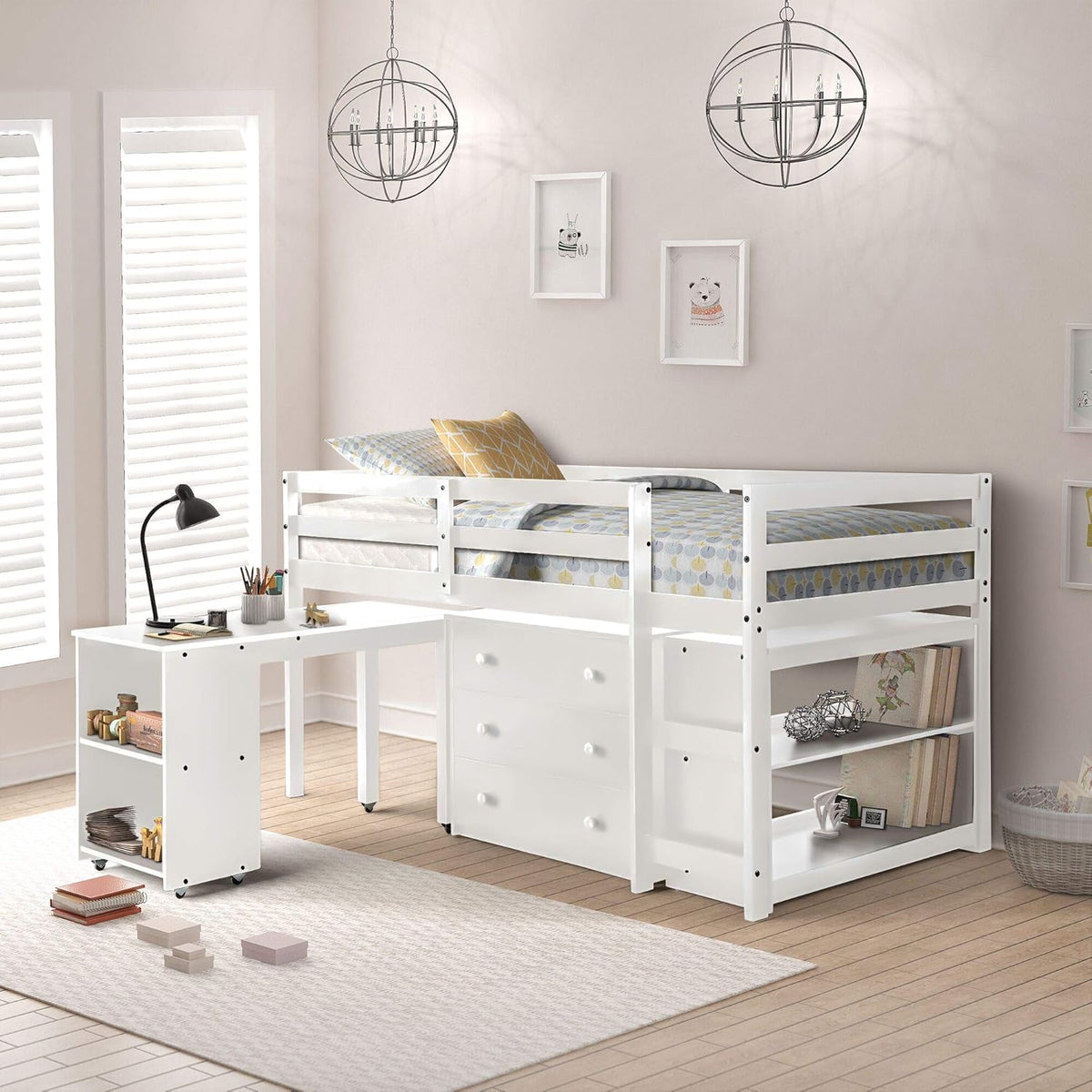 Espresso Pine Wood Twin Loft Bed with Desk D696190